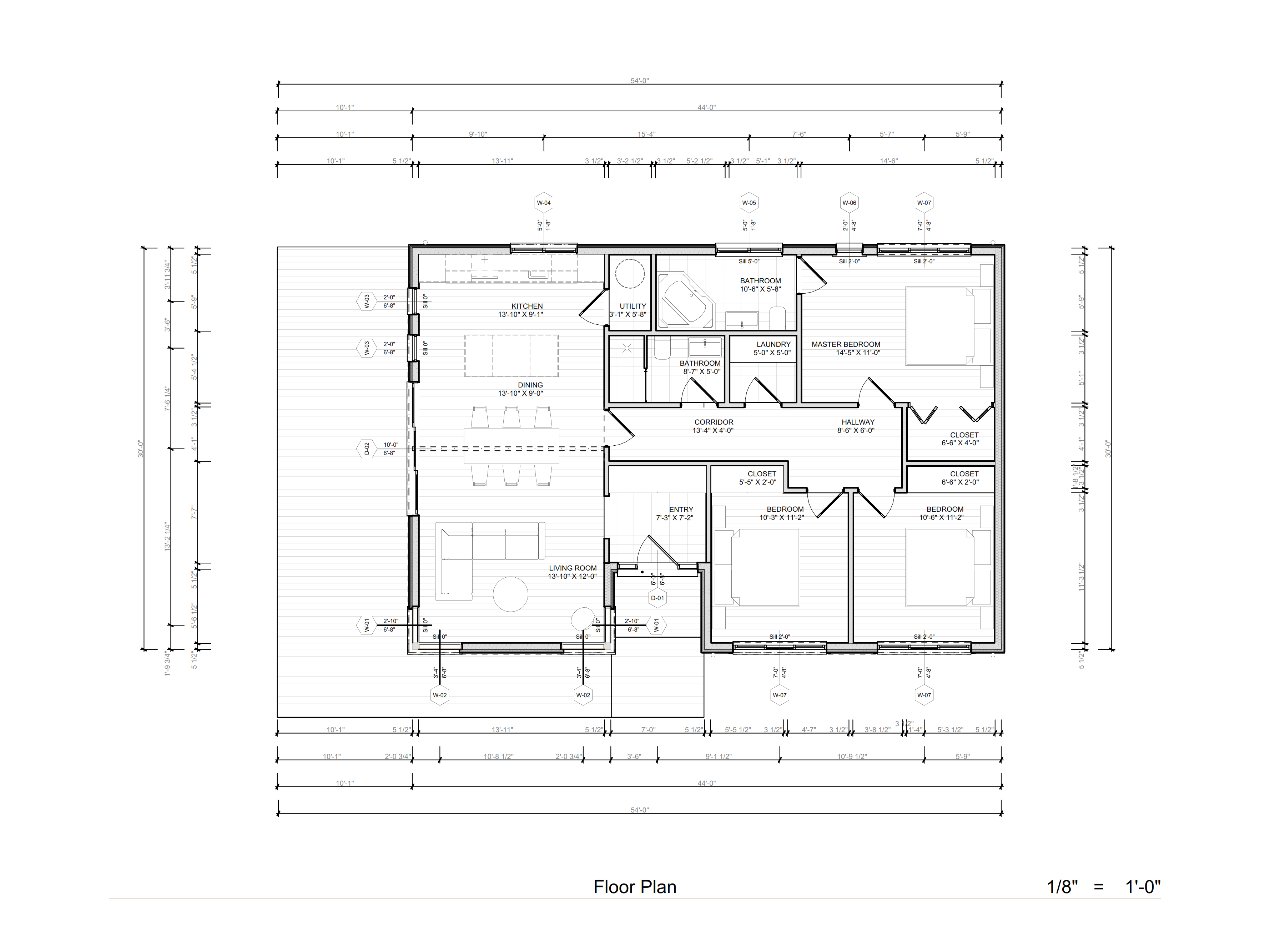 Dimensioned first and second floor CAD plan